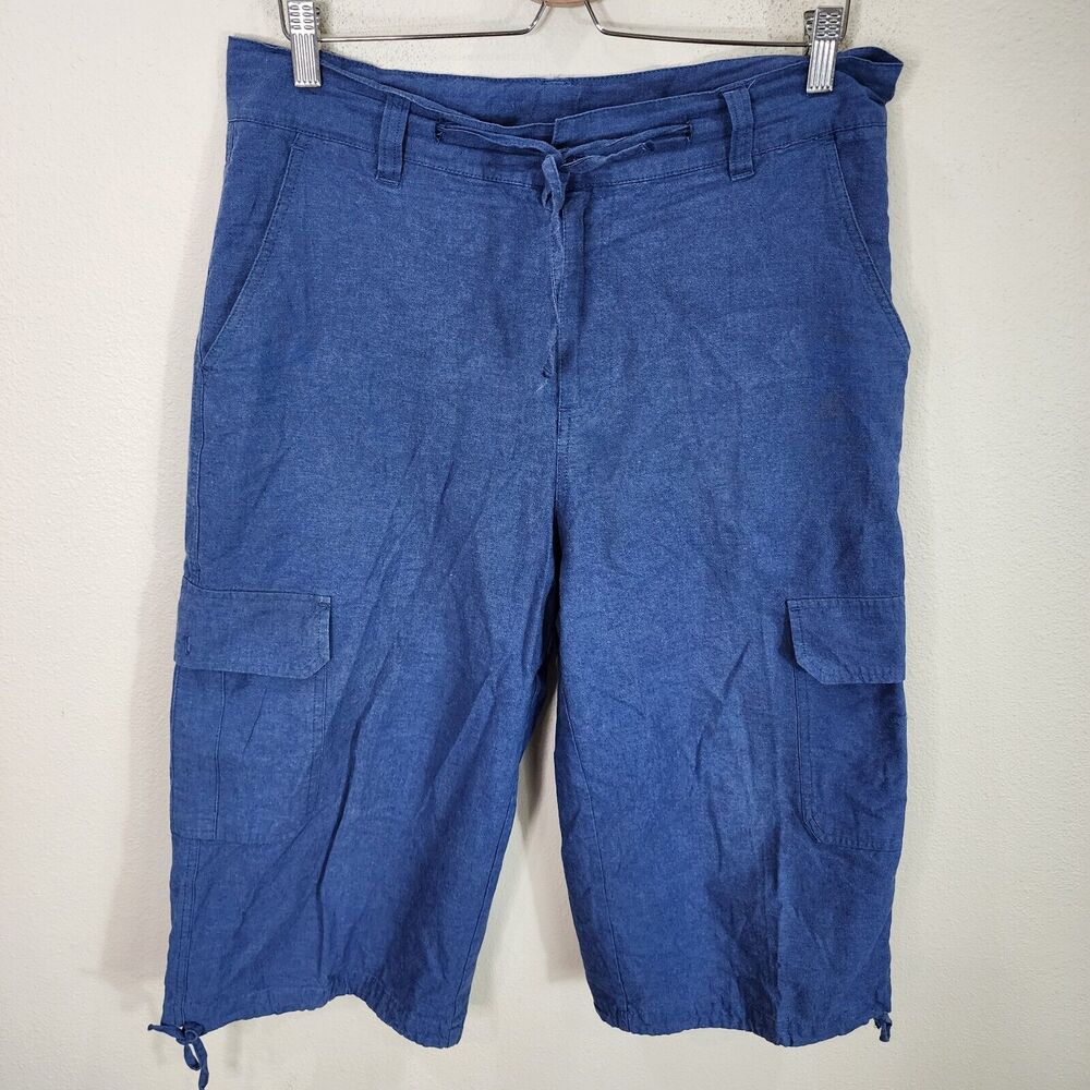 Linea Uomo Cropped Casual Cargo Pants Women's Size 34 100% Cotton Blue